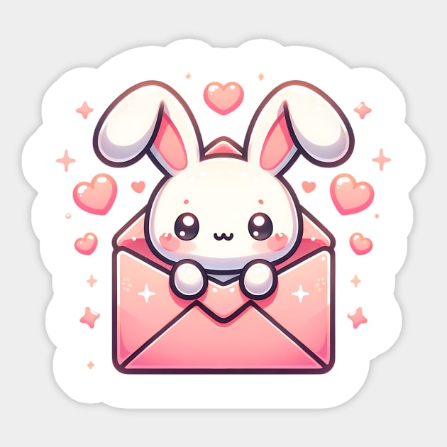 Bunny Love Letter - Kawaii Bunny in Envelope Sticker by Pink & Pretty